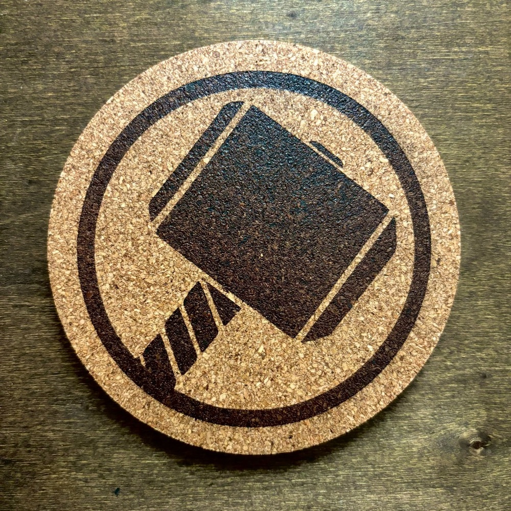 Thor Symbol Laser Engraved Cork Coaster